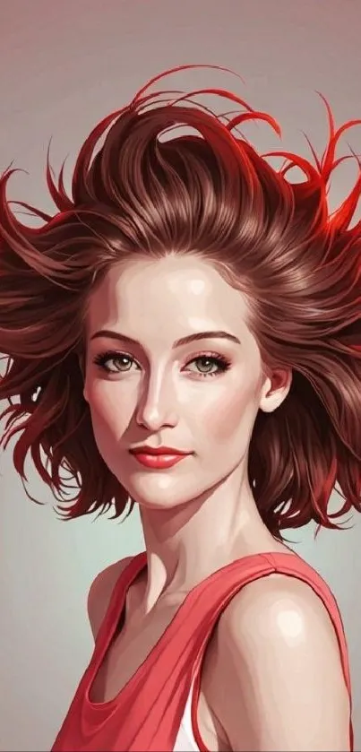 Vibrant artistic portrait of a young woman with red hair and modern styling.