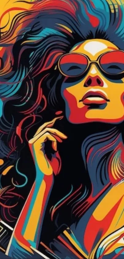 Vibrant pop art style portrait in vivid colors.