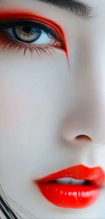 Artistic portrait with vibrant red accents