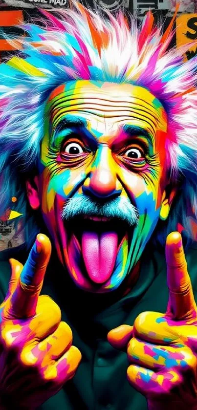 Vibrant pop art portrait with multicolor graffiti background.