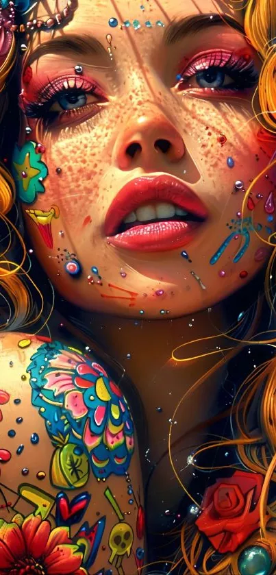 Vibrant artistic portrait with colorful designs
