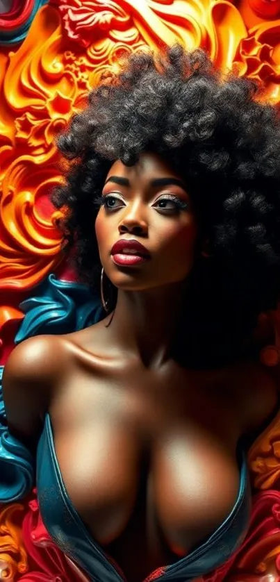Vibrant artistic portrait of a woman with colorful abstract background.