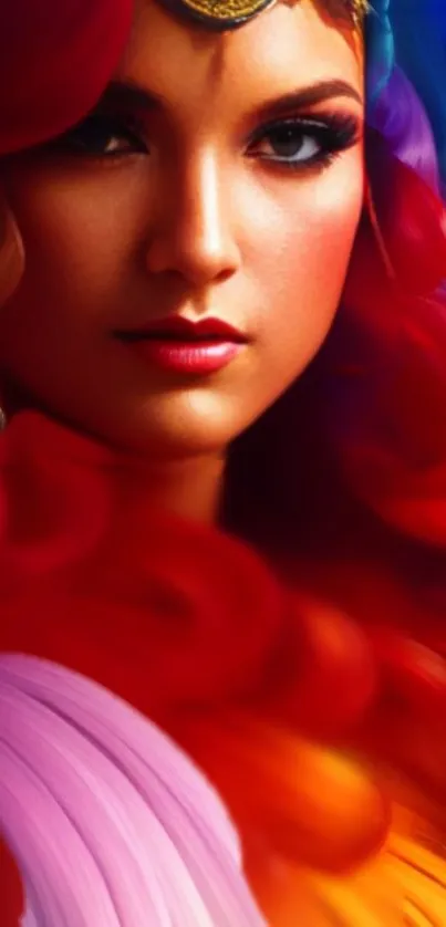 A vibrant portrait wallpaper with bold red hues and artistic design.