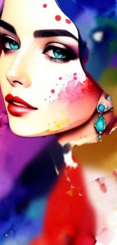 Colorful artistic portrait of a woman with vibrant abstract splashes.