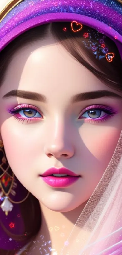 Vibrant portrait with rich purple and pink tones, ideal for mobile wallpaper.