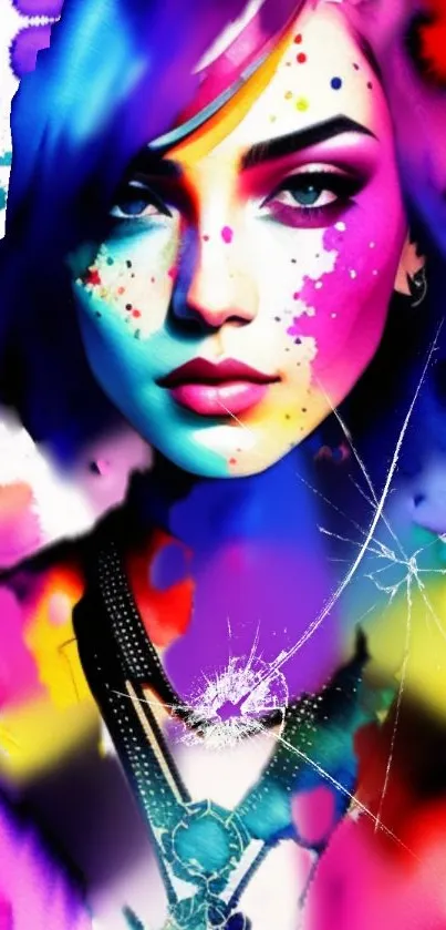 Colorful artistic portrait with vibrant splashes of paint.