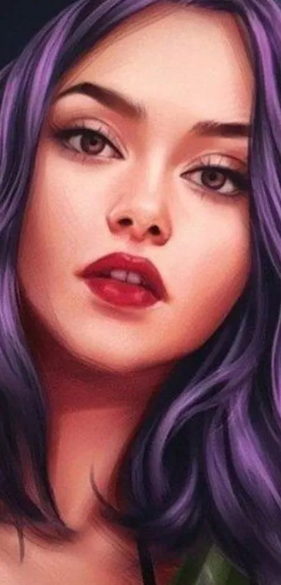 Artistic portrait wallpaper with purple hair.