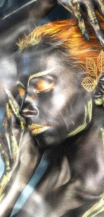 Artistic portrait with vibrant colors and abstract design.