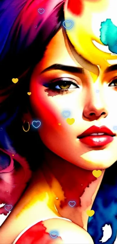 Vibrant watercolor portrait with colorful artistic design.