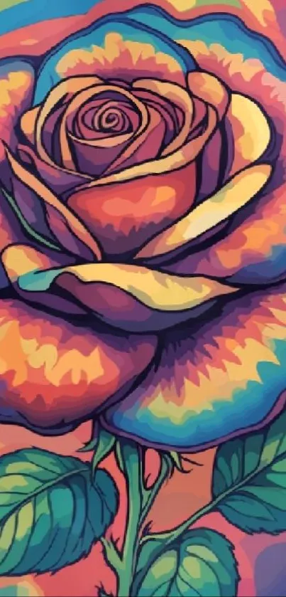 Colorful psychedelic rose artwork wallpaper.