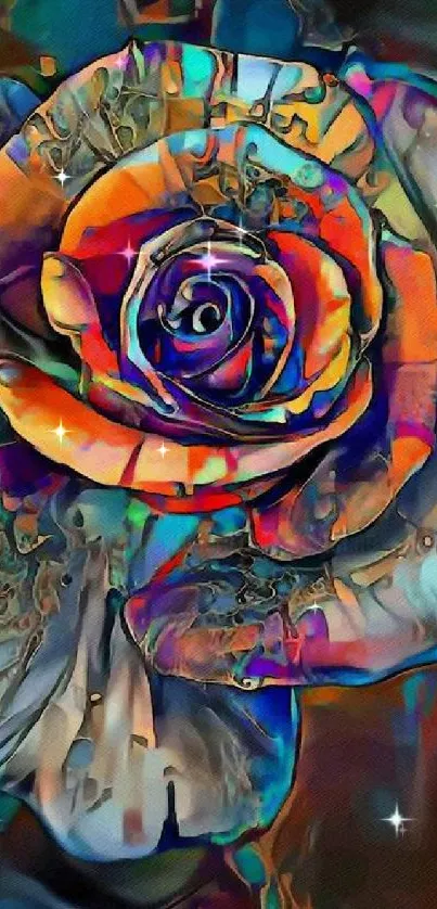 Colorful artistic rose wallpaper in blue and orange hues.