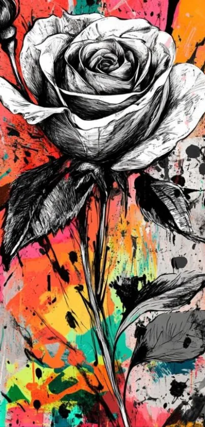 Artistic rose with vibrant colors on mobile wallpaper.