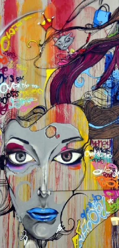 Colorful street art wallpaper featuring graffiti and vibrant designs.