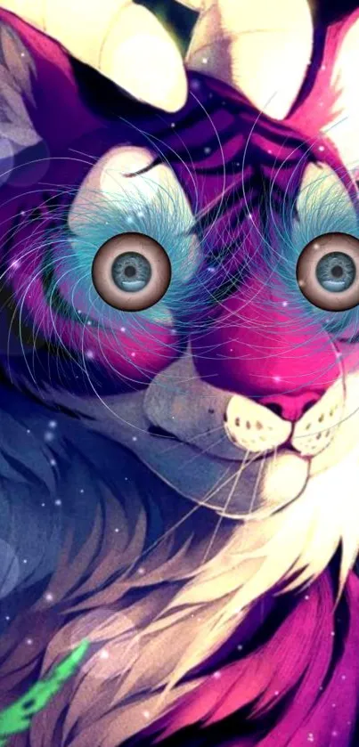 Vibrant fantasy tiger with surreal eyes and cosmic background.