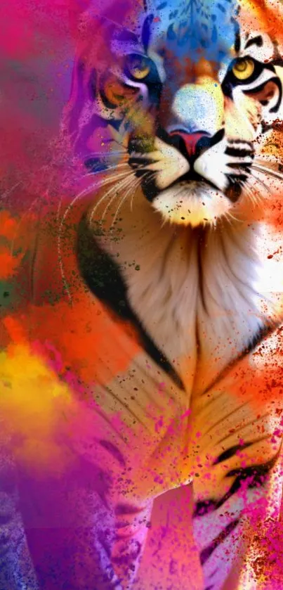 Vibrant and colorful artistic tiger wallpaper with abstract colors.