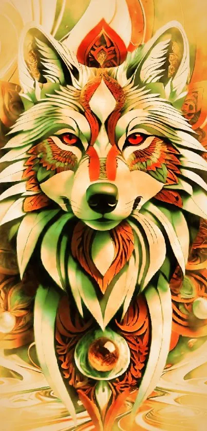 Intricate artistic wolf wallpaper with vibrant hues.