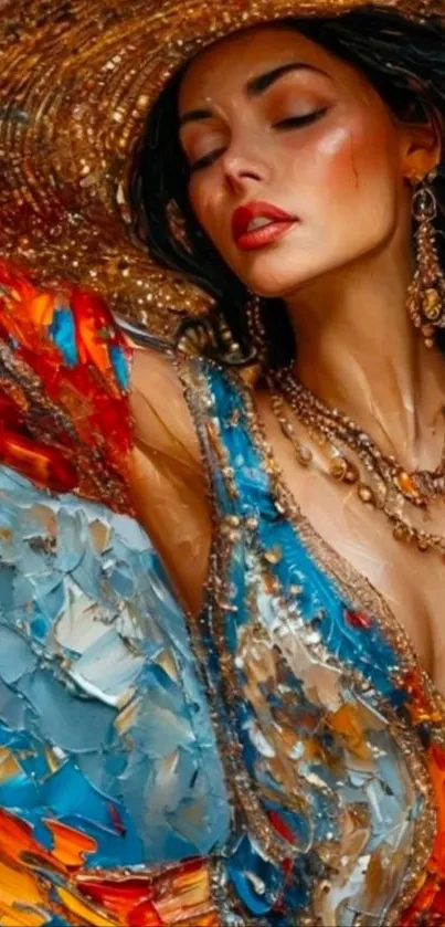 Artistic portrait of a woman with vibrant colors and textures.