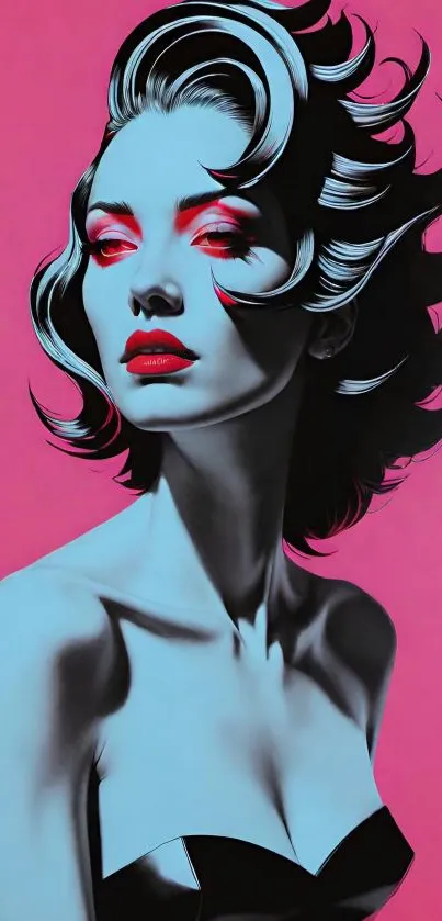 Stylish pop art portrait of a woman with pink background.