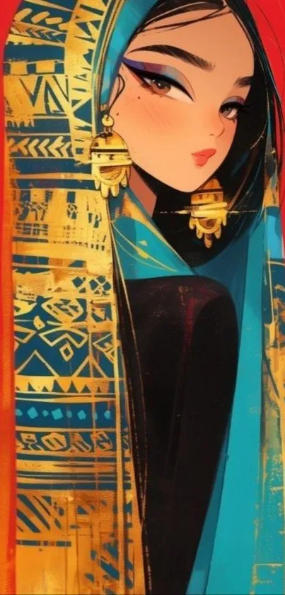 Artistic woman in vibrant traditional attire.
