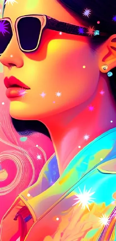 Vibrant abstract woman in colorful art style on mobile wallpaper.