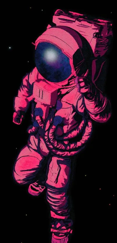 Vibrant neon astronaut artwork on a dark cosmic background.