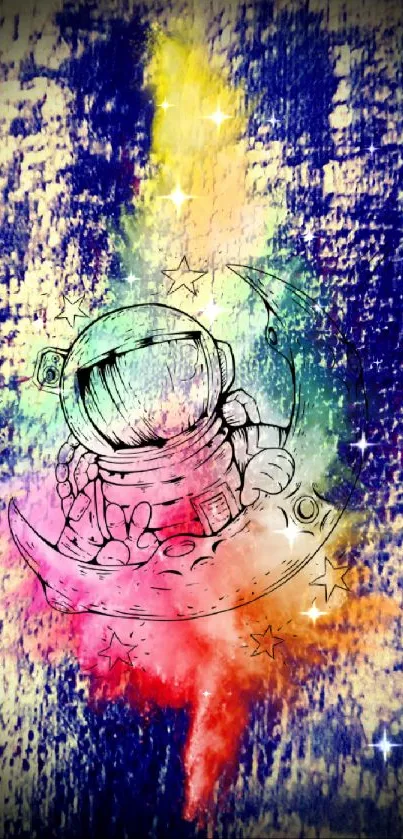 Colorful astronaut illustration on vibrant background.