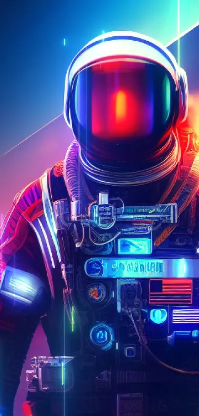 Vibrant astronaut art with neon colors.