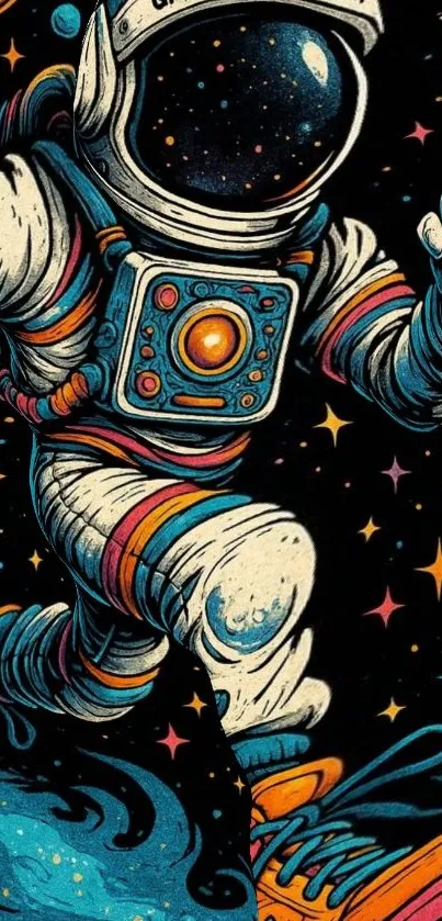 Vibrant astronaut running in space with stars