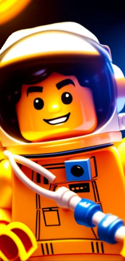 Vibrant yellow Lego astronaut in space suit mobile wallpaper.