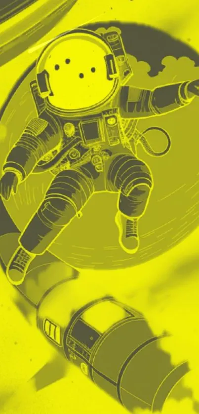 Vibrant yellow wallpaper featuring an astronaut floating in space.