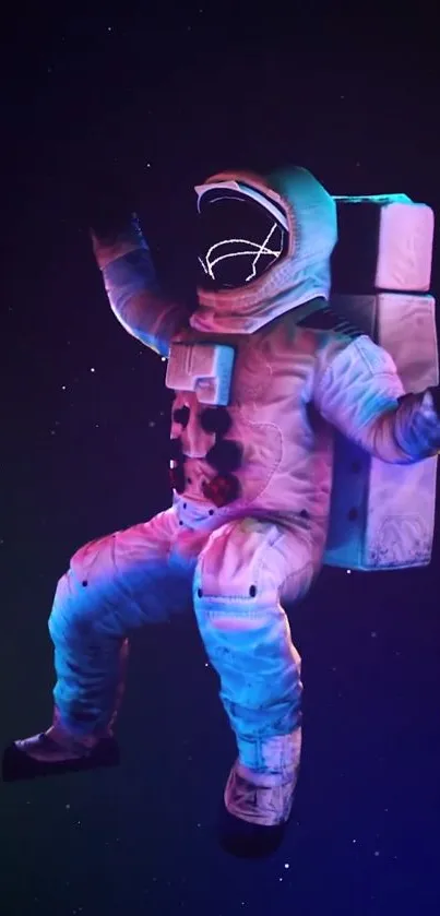 Astronaut floating in space with neon colors.