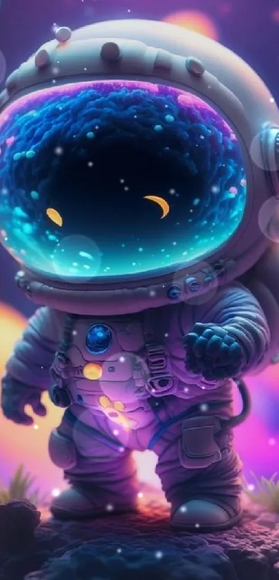 Vibrant mobile wallpaper of astronaut in colorful cosmic setting.