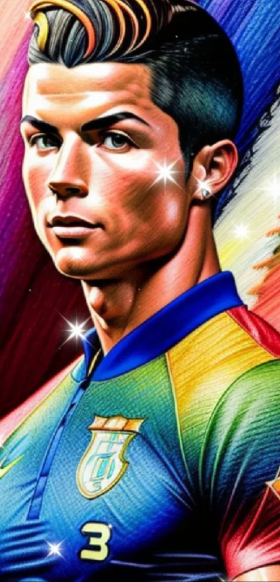 Vibrant artistic wallpaper of an athlete with rainbow colors.