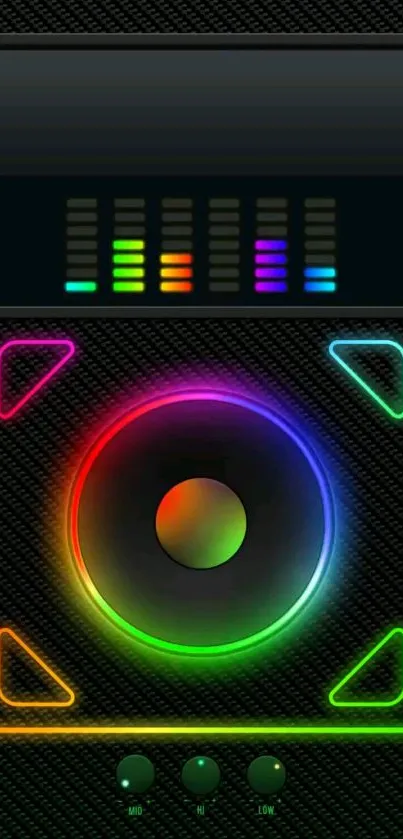 Vibrant wallpaper with a colorful neon-lit speaker design