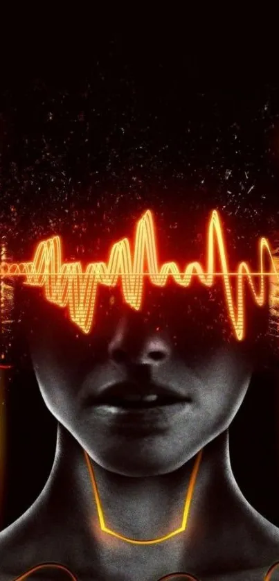 Futuristic audio wave wallpaper with orange neon glow and headphones.