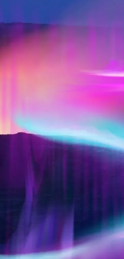 Colorful abstract aurora wallpaper with purple, blue, and orange gradients.