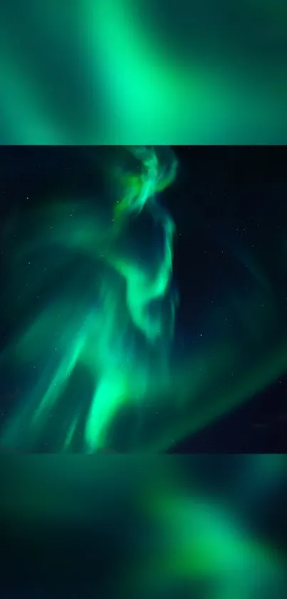 Stunning emerald aurora borealis illuminating a dark, starry night sky.