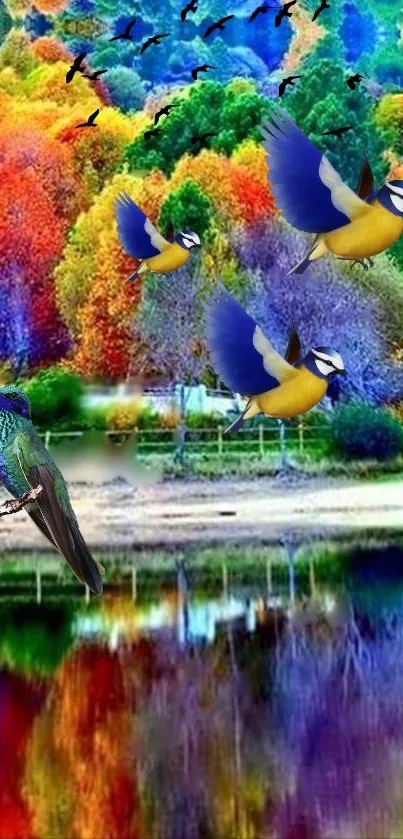 Vivid autumn forest reflecting in a lake.