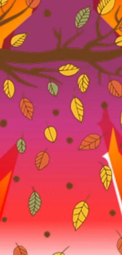 Vibrant autumn leaves on pink background wallpaper.