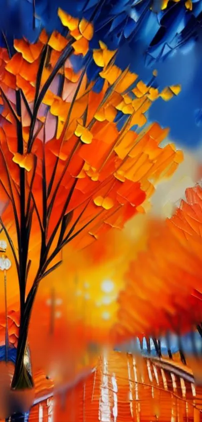 Vibrant abstract wallpaper with autumn leaves and bright colors.