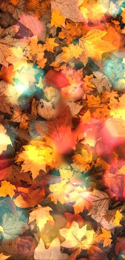 Colorful autumn leaves wallpaper with orange and yellow hues.