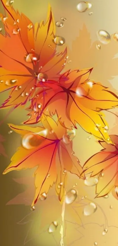 Vibrant autumn leaves with water droplets mobile wallpaper.