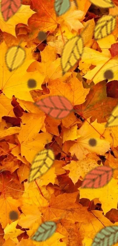 Mobile wallpaper with vibrant autumn leaves in yellow and orange hues.