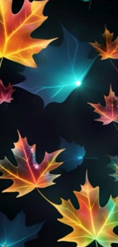 Vibrant abstract leaves on a dark background.