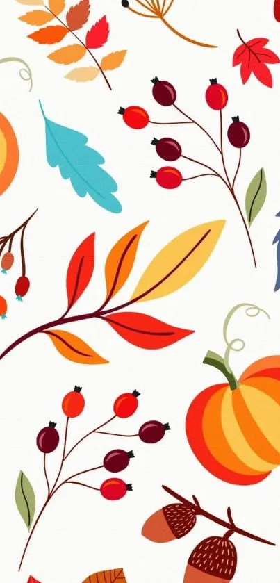 Vibrant autumn-themed mobile wallpaper with leaves and pumpkins.