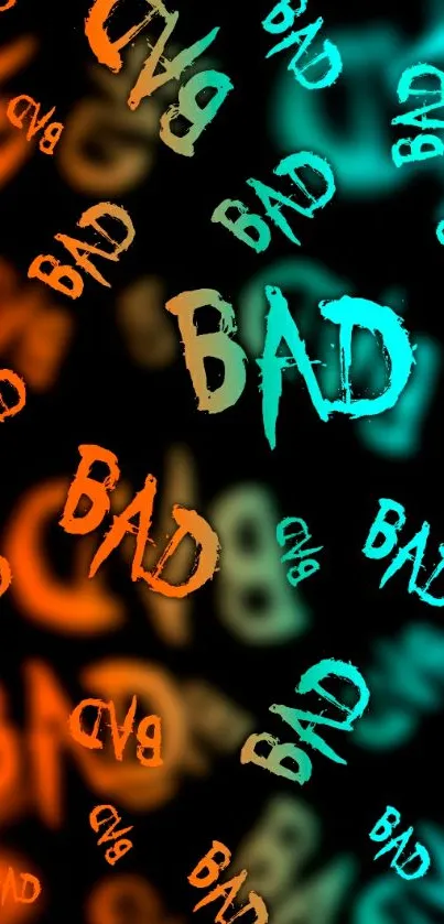 Colorful 'BAD' text pattern on dark wallpaper.