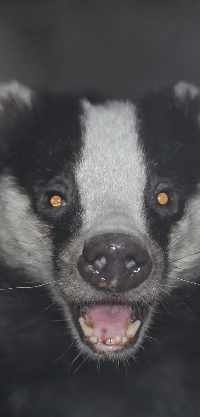 A vibrant badger in a dark, misty background.