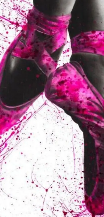 Artistic ballet shoes with magenta splashes on a white background.