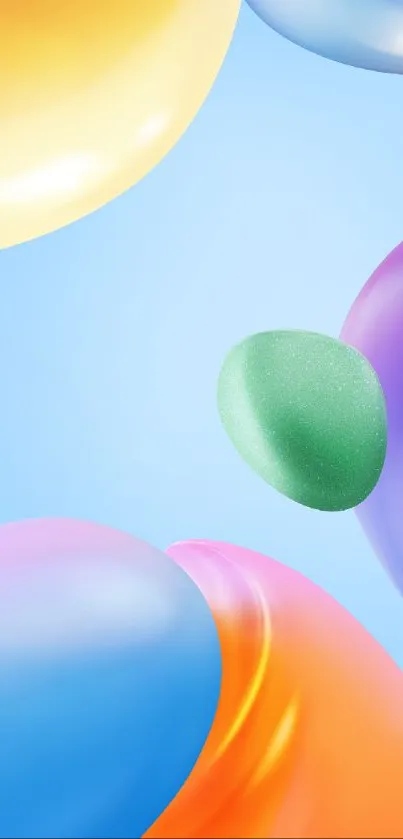 Colorful balloons wallpaper with a sky blue background.