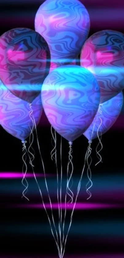 Colorful balloons with abstract patterns on a black background.